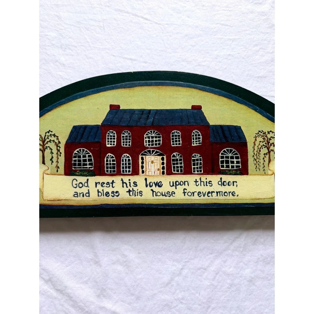 Laurie Sherrell 1998 Folk Art Wood Plaque God Bless This House Farmhouse Sign